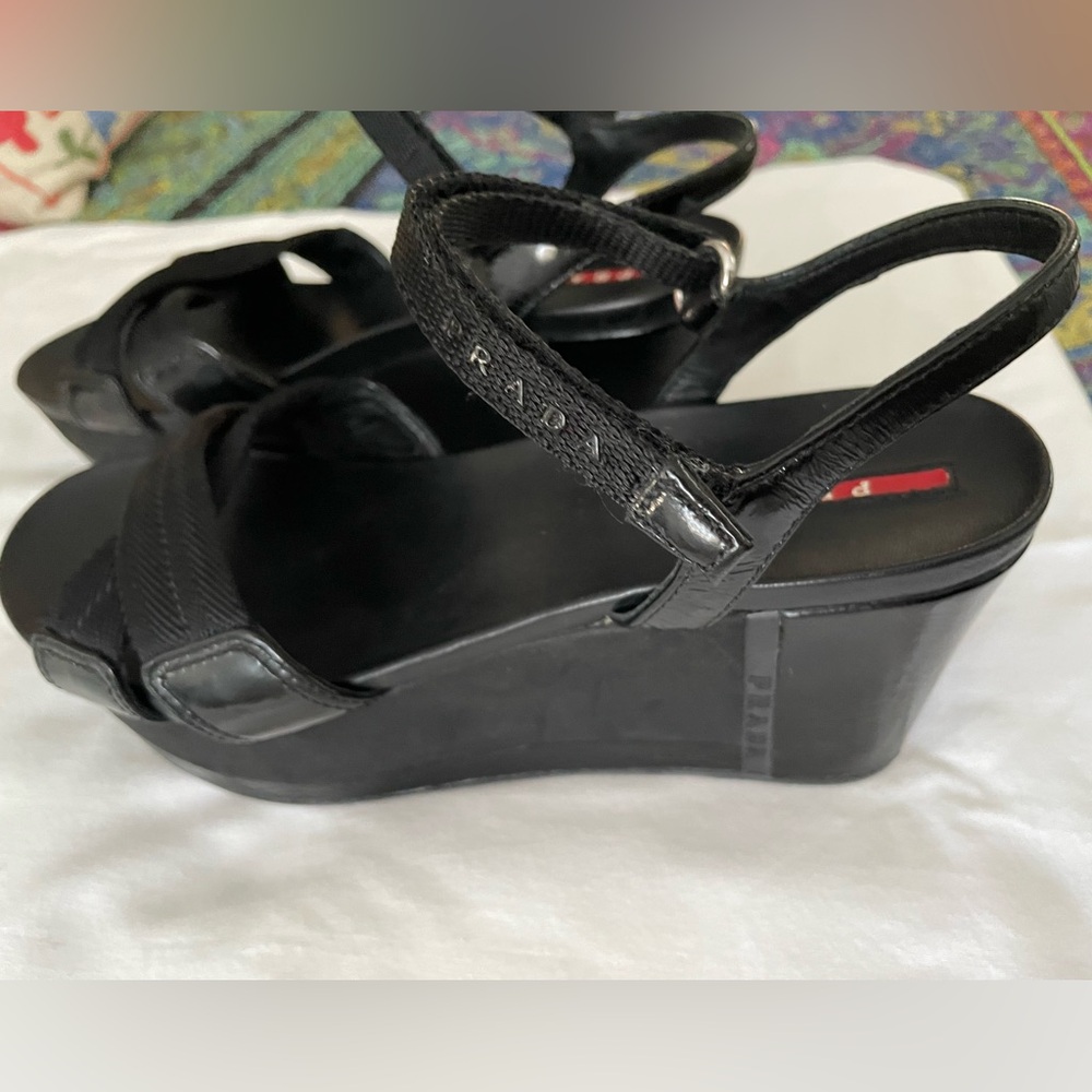 Prada Elegant Black Wedge Shoes